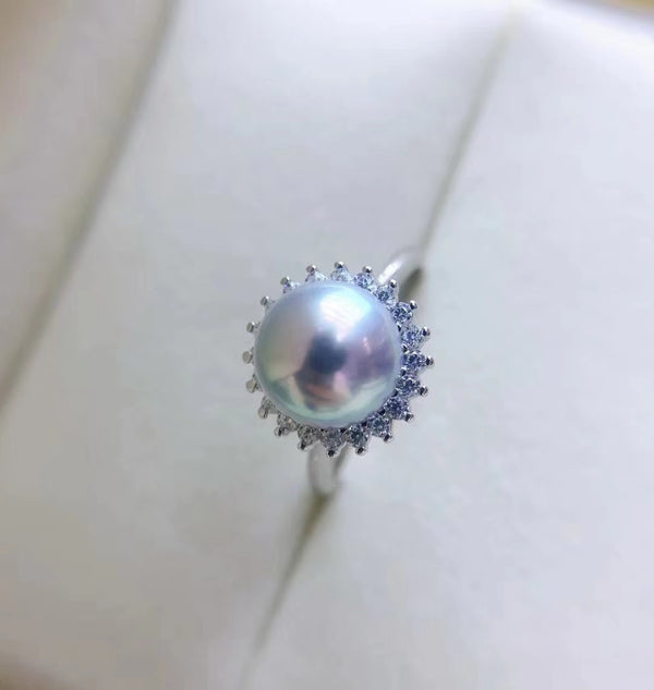 Anillos ajustables de plata de ley 925 con perla Akoya de 8-8,5 mm