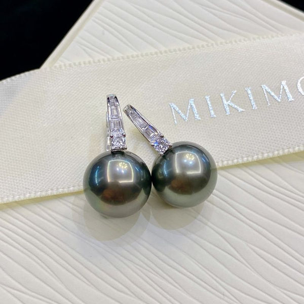 Pendientes de perla negra de Tahití natural de 11-12 mm