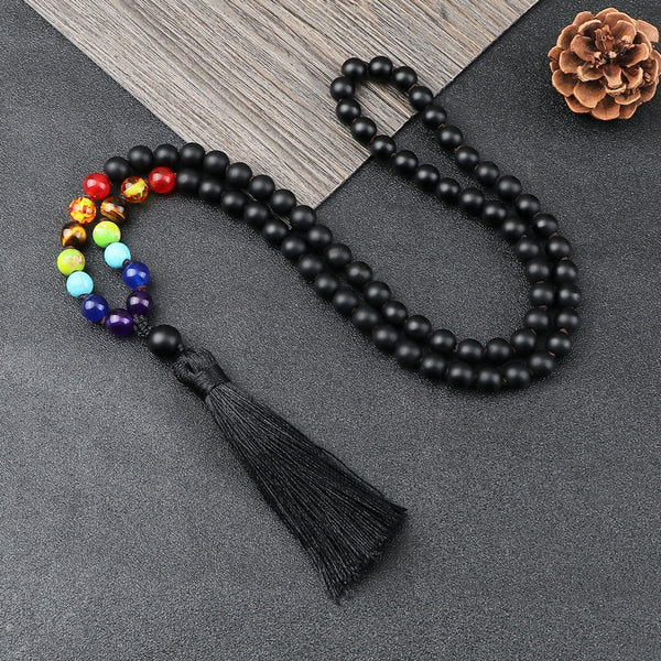 Collares de oración con cuentas negras para hombres y mujeres, 108 Malas, con cuentas de piedra natural, elásticos.