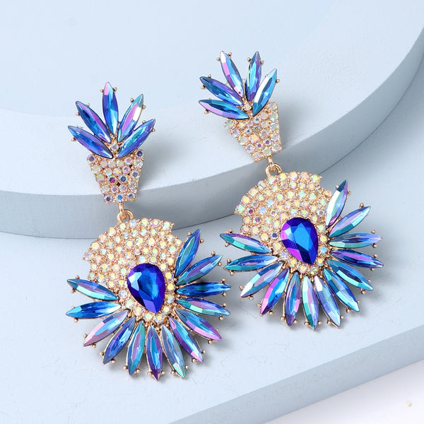 Nuevos pendientes colgantes irregulares con diamantes de imitación, pendientes largos y redondos llamativos para mujer