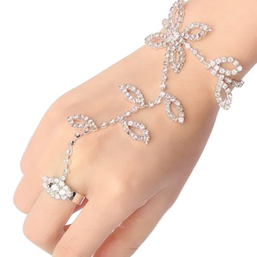 Arnés de mano con hojas de diamantes de imitación de cristal, cadena de esclavo, anillo para dedo del pie