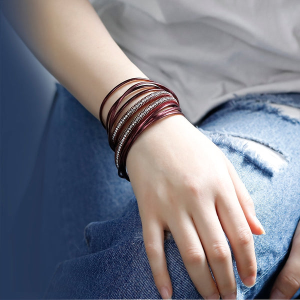 Pulsera bohemia de doble vuelta con cierre magnético de 6 colores y cristales