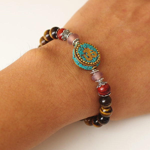Pulsera mala de chakra con cuentas de piedra de ojo de tigre