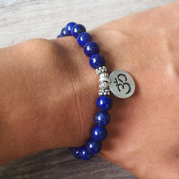 Pulsera Mala de Chakra del Budismo Tibetano con Piedra Lazurita de 8 mm