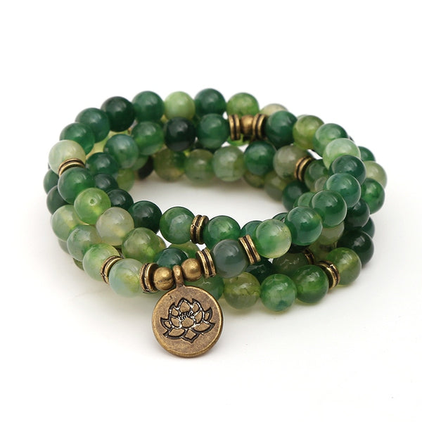 Pulsera de Buda OM con cuentas de piedra de ónix de 8 mm