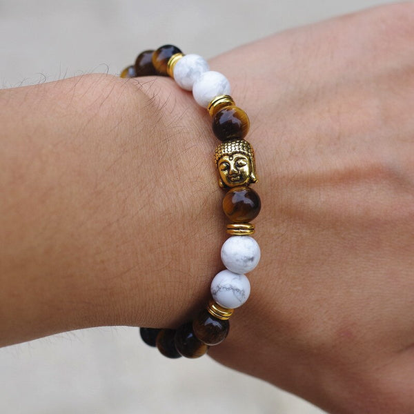Pulsera de Buda con mala de yoga y piedra de ojo de tigre de 8 mm