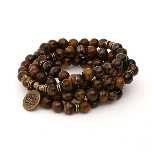 Pulsera con dijes de chakras de 8 mm con cuentas de ojo de tigre