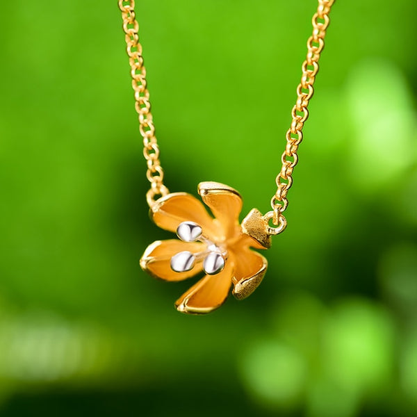 Collar con colgante de flor fresca en plata de ley 925 para mujer