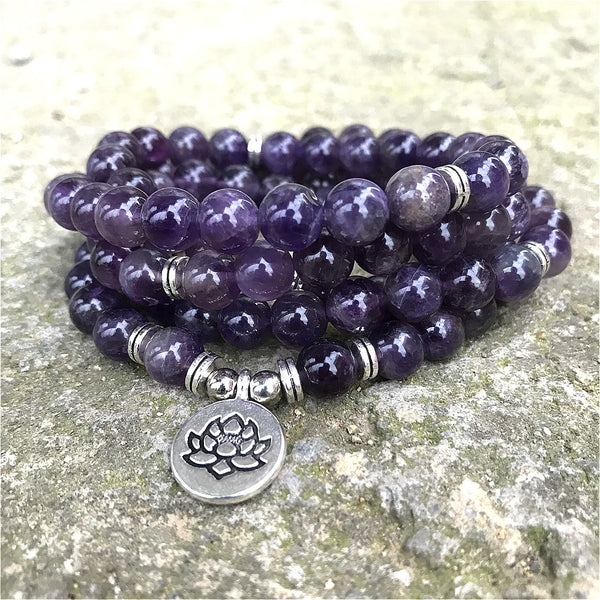 Pulsera Mala 108 con Amatistas y Cuentas Naturales