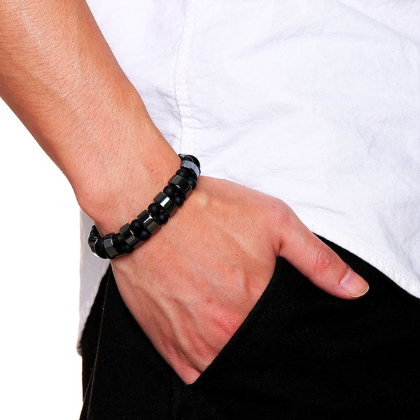 Pulseras de ojo de tigre y hematita doble