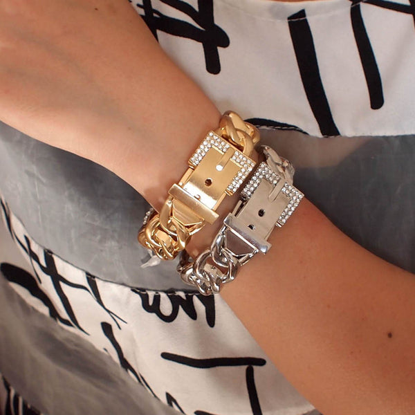 Pulseras clásicas de metal con diamantes de imitación para mujer
