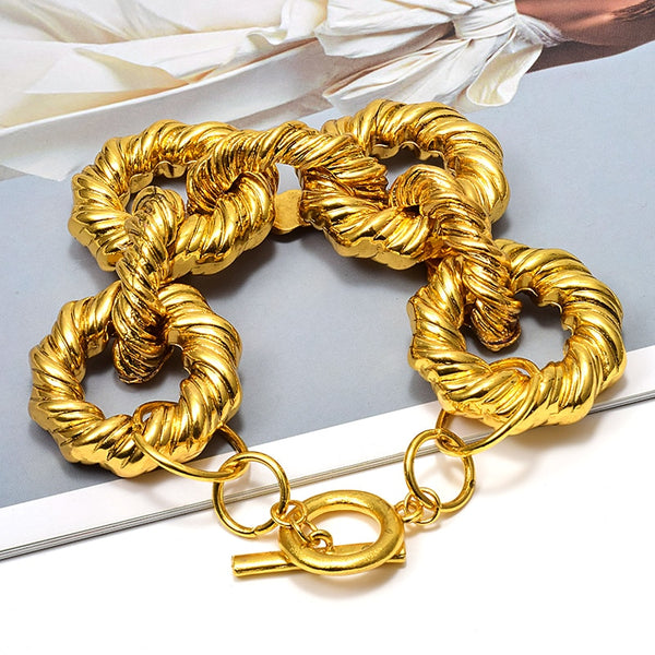 Pulsera de aros de metal dorado, pulseras delicadas de alta calidad.