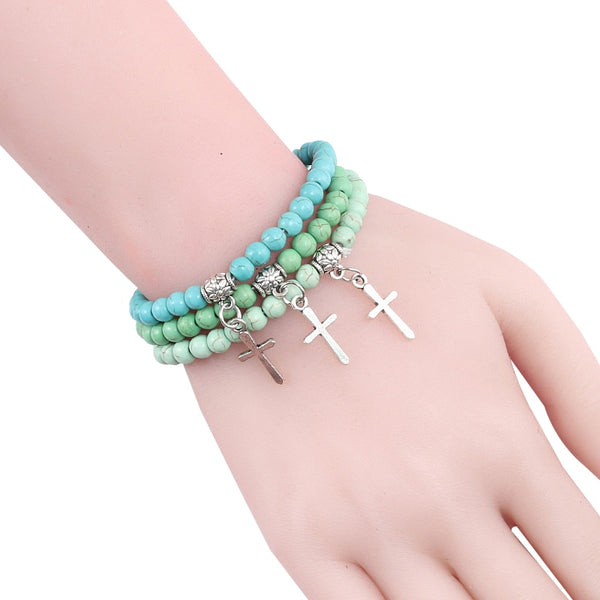 Pulsera de cuentas de turquesas azules naturales estilo bohemio de 6 mm