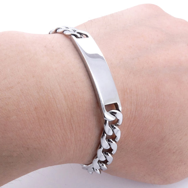 Pulseras de identificación con barra lisa y cadena cubana de 8 pulgadas para hombre