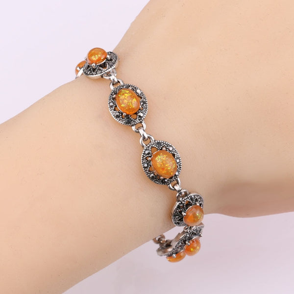 Nueva pulsera de ópalo azul y cristal vintage