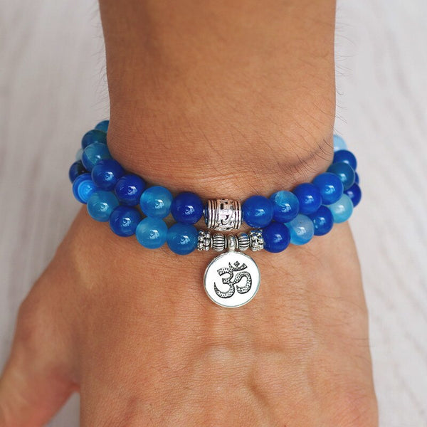 Pulsera de doble capa de piedra de ónix azul