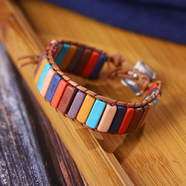 Pulsera de cuentas tubulares de piedra natural multicolor con 7 chakras