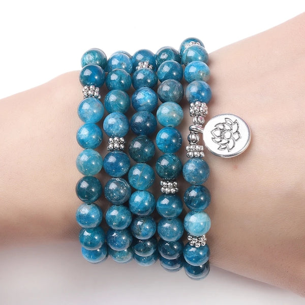 Pulsera de yoga con apatita y dije de Buda OM de loto