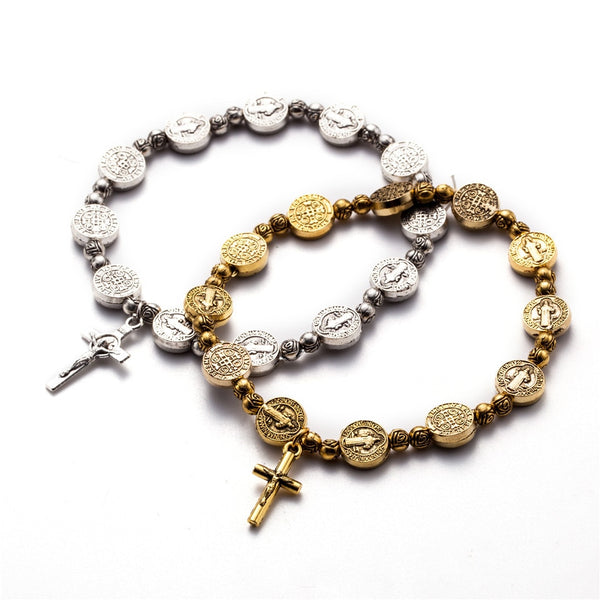 Pulseras de Jesús color plata dorada con cruz de Jesús