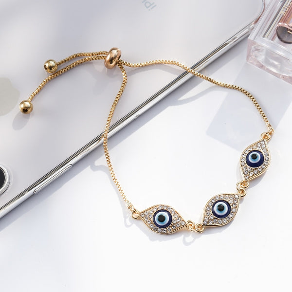 Pulseras turcas de la suerte con cristales azules de lujo y ojo malvado
