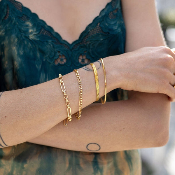 Pulsera de eslabones de espiga de color dorado para chicas bohemias