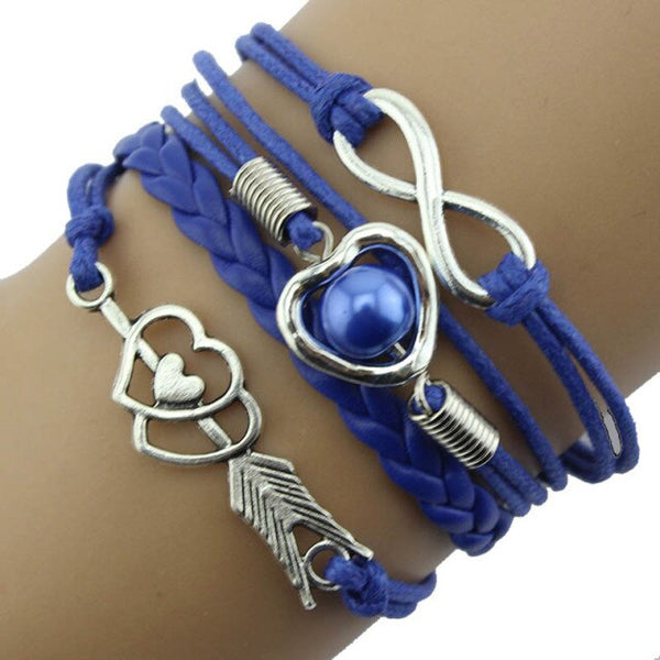 Pulseras de cuero con dijes multicapa de perla de búho infinito disponibles