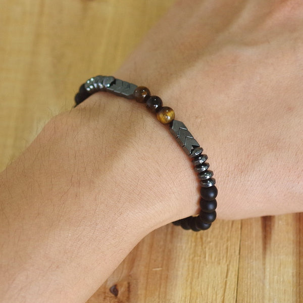 Pulsera de cuentas de ojo de tigre de ónix negro