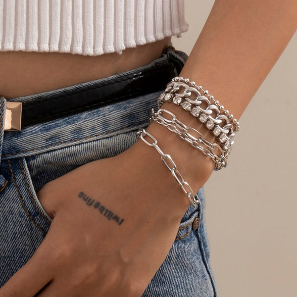 Pulseras y brazaletes de cadena multicapa de color dorado para mujer