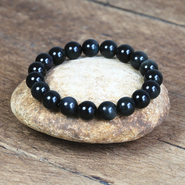 Obsidiana negra con cuentas de piedra natural