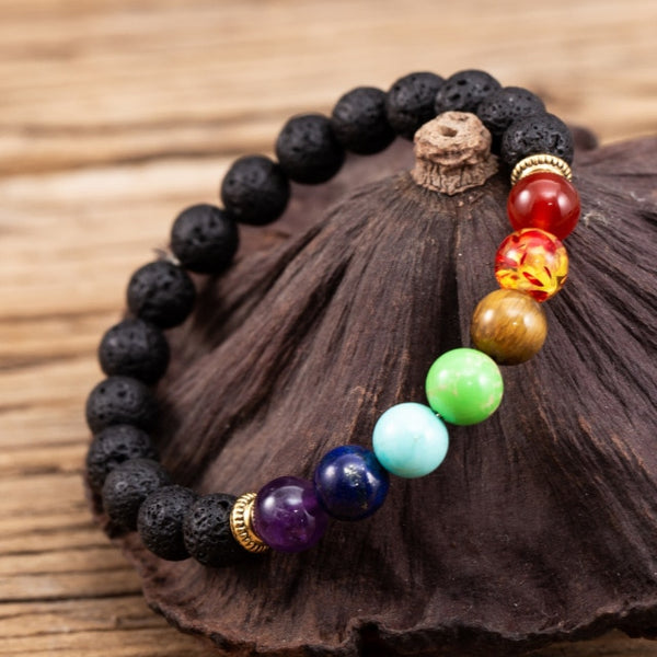 Pulsera de equilibrio de 7 chakras de roca de lava