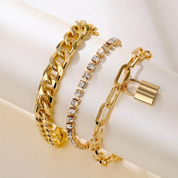 Conjunto de pulsera con colgante de candado de cristal de metal pesado punk