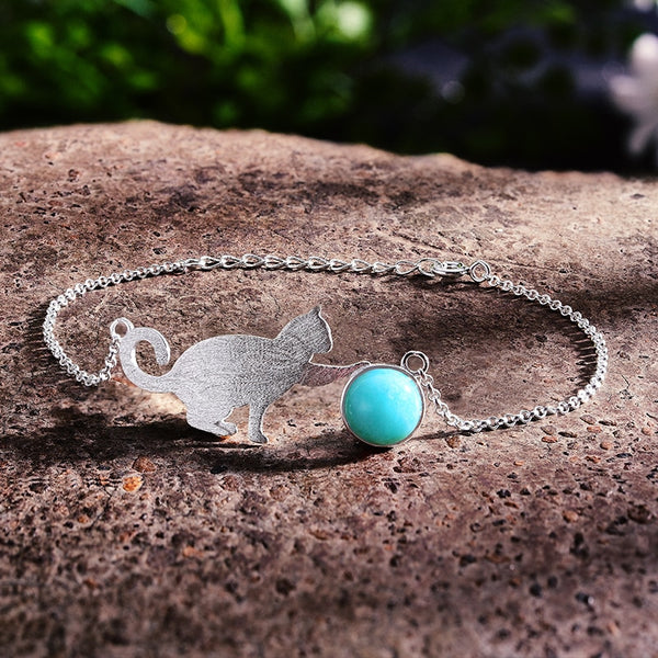 Pulsera de moda de gato jugando en plata de ley 925 para mujer