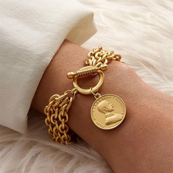 Pulseras de cadena con dijes dorados para mujer