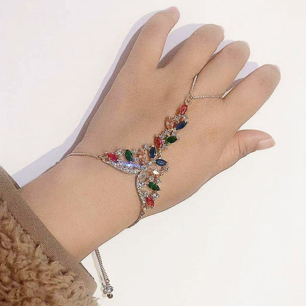 Pulsera de lujo con circonitas de colores chapadas en oro para mujer