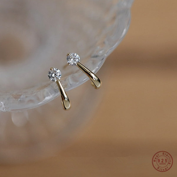 Pendientes de botón con arco de cristal simple europeo de plata de ley 925