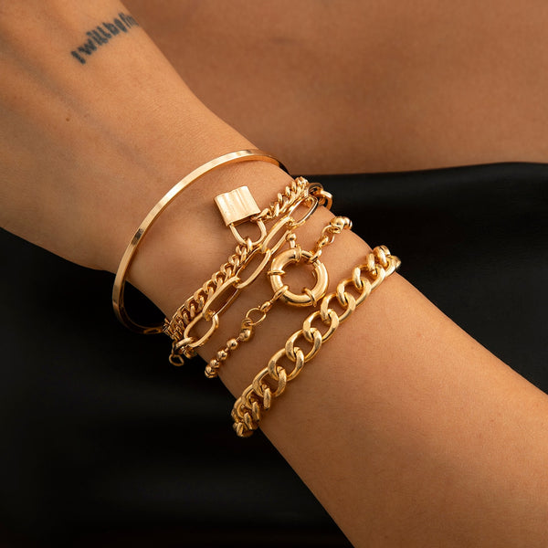Juego de 5 pulseras de cadena cubana estilo punk bohemio