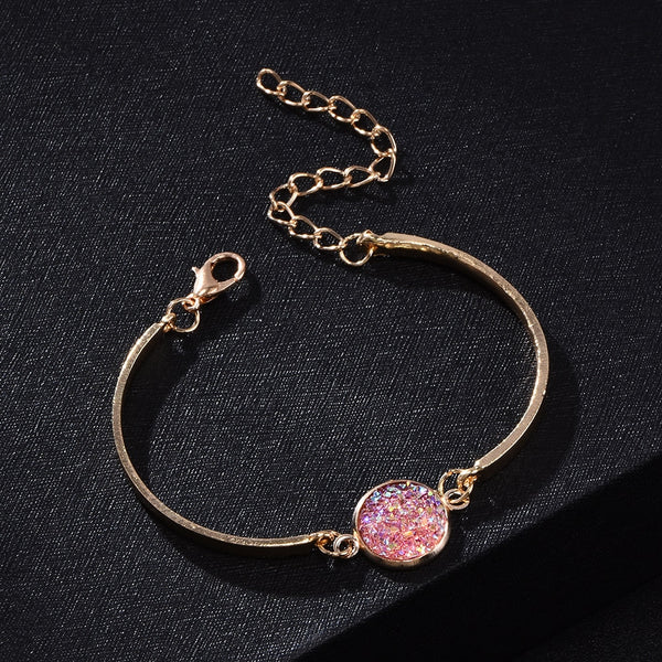Pulsera de piedras redondas naturales con diamantes de imitación para mujer