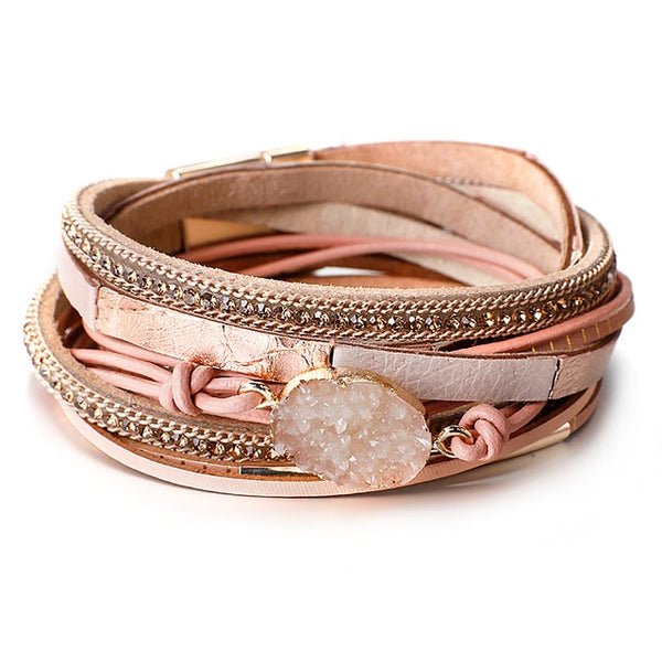 Pulseras multicapa de cuero genuino para mujer