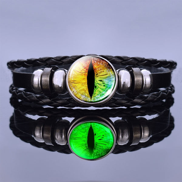Pulseras de cuero con cúpula de cristal y ojo azul malvado