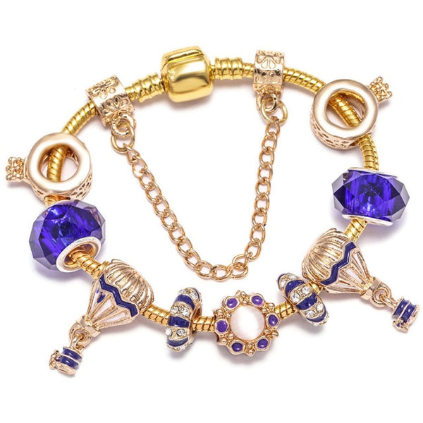 Pulseras de cadena de serpiente de color dorado con cuentas de corazón de cristal