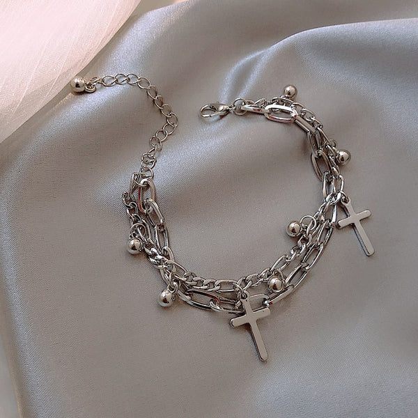 Pulsera con colgante de cruz de metal estilo hip hop gótico para mujer