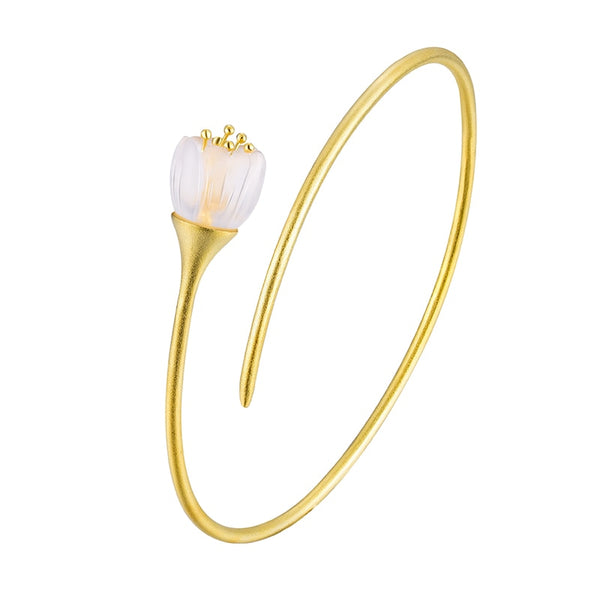 Brazalete de plata de ley 925 con flor de lirio de los valles para mujer