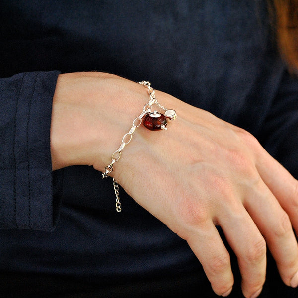 Pulseras vintage de tetera de plata de ley 925 para mujer
