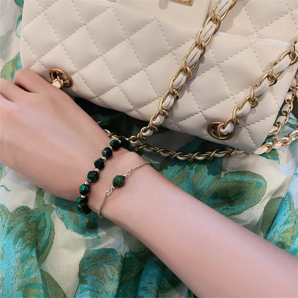 Pulsera coreana de lujo con piedra natural verde