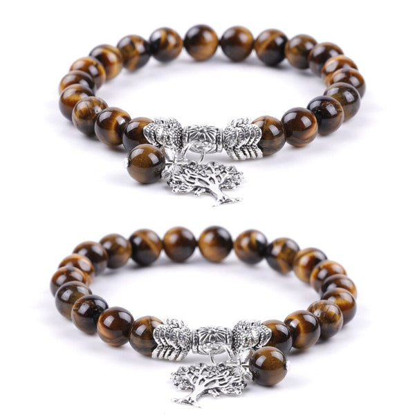 Pulseras de árbol de la vida con piedra de ojo de tigre natural