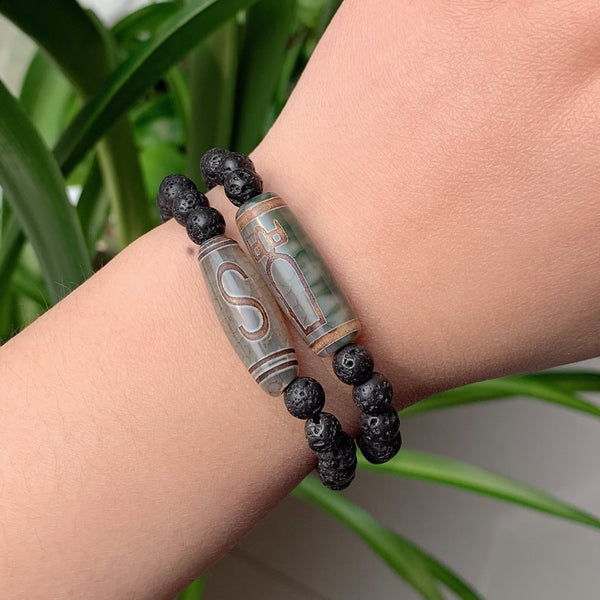 Pulsera de piedra de ágata Dzi tibetana de lava negra