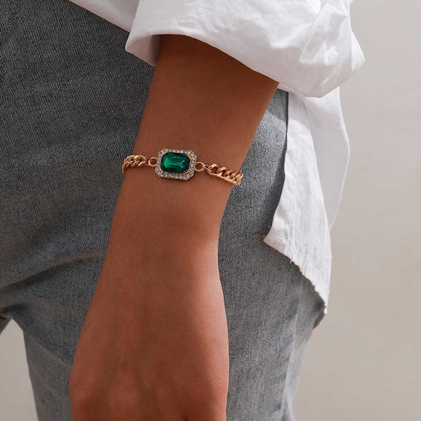 Pulseras de cristal con diamantes de imitación de color verde brillante Z