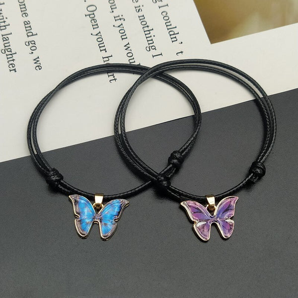 Pulsera de cuerda negra con diseño de mariposa de moda
