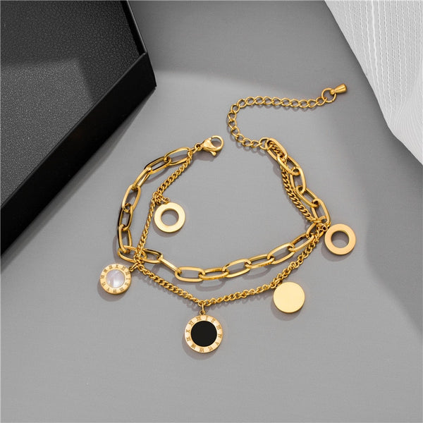 Pulseras de lujo de acero inoxidable en oro rosa con números romanos