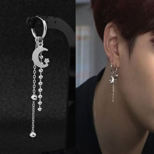 Pendientes punk con colgante de cruz y cadena de plumas de luna para mujer y hombre